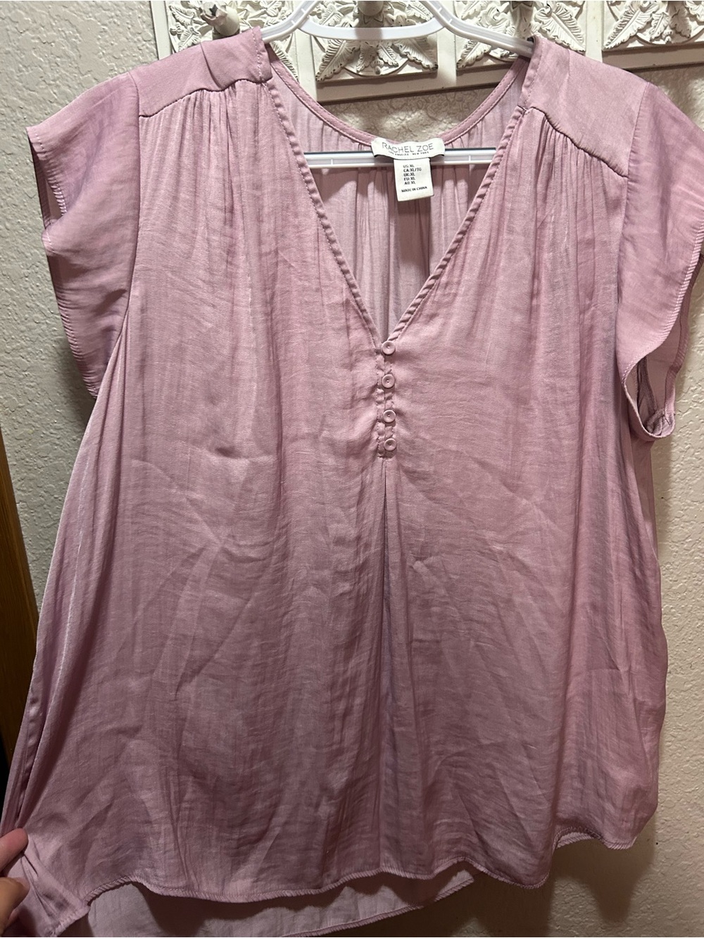 Rachel Zoe Dusty Rose V-Neck Button-Front Blouse